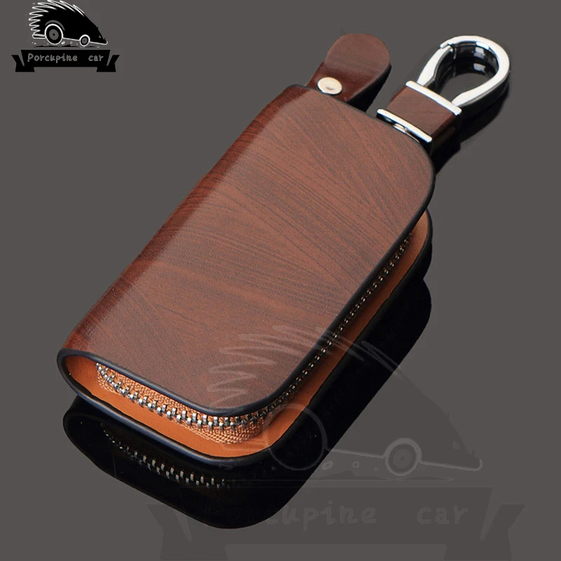 Car Key Signal Blocker - Grão de madeira couro titular chave